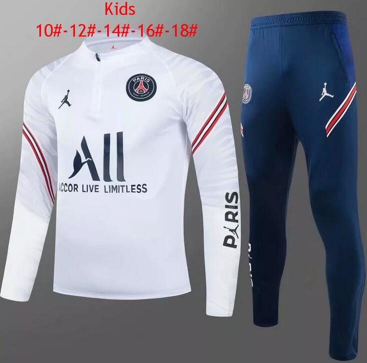 Kids PSG 2021/22 White Training Suit (Sweatshirt+Pants)